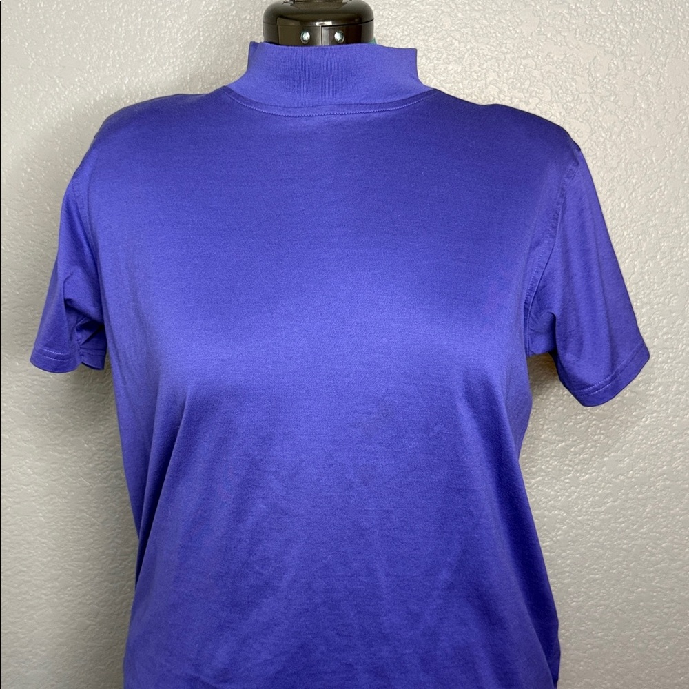 Liz Claiborne Purple Mock Neck Top Women’s Large Cotton Tee Minimalist Basic